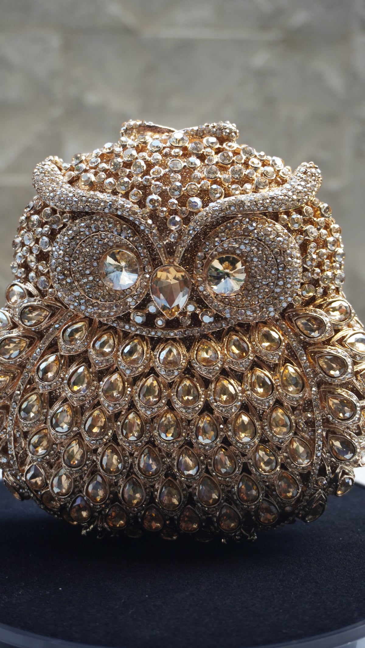 Golden Crystal Owl Handbag embellishment detail