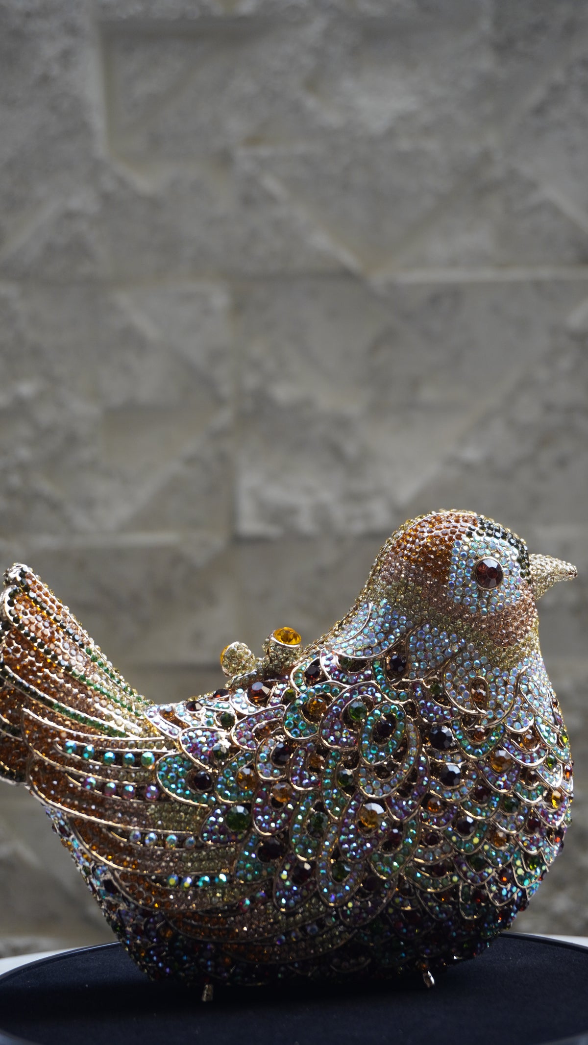 HER LABEL golden and multicolour Crystal Bird Handbag