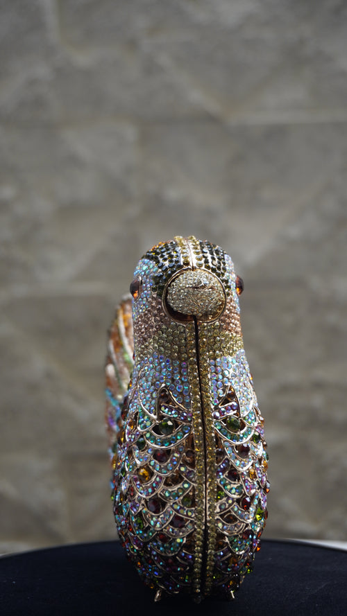 Golden and multicolour Crystal Bird Handbag additional view