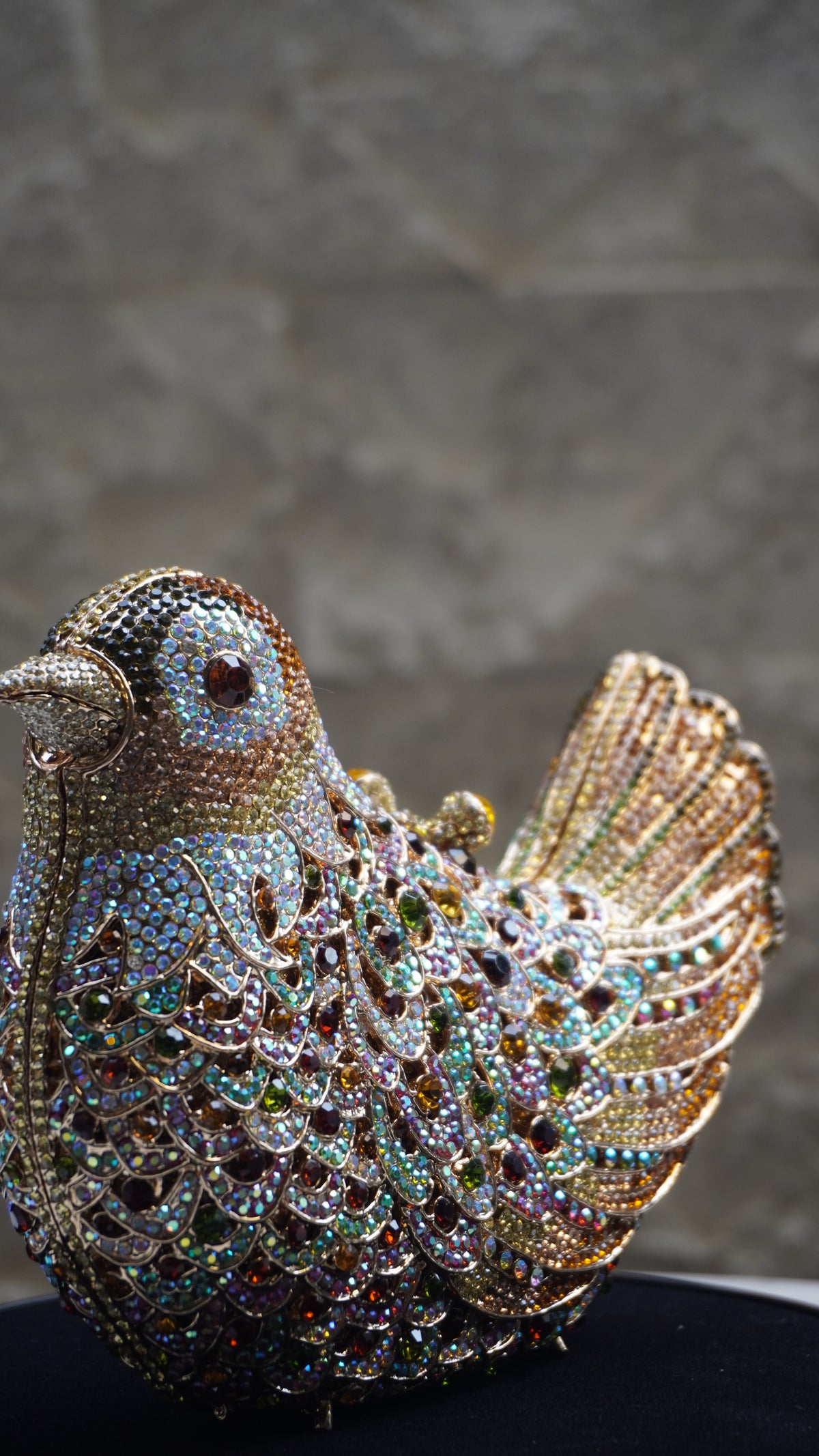 Golden and multicolour Crystal Bird Handbag additional view