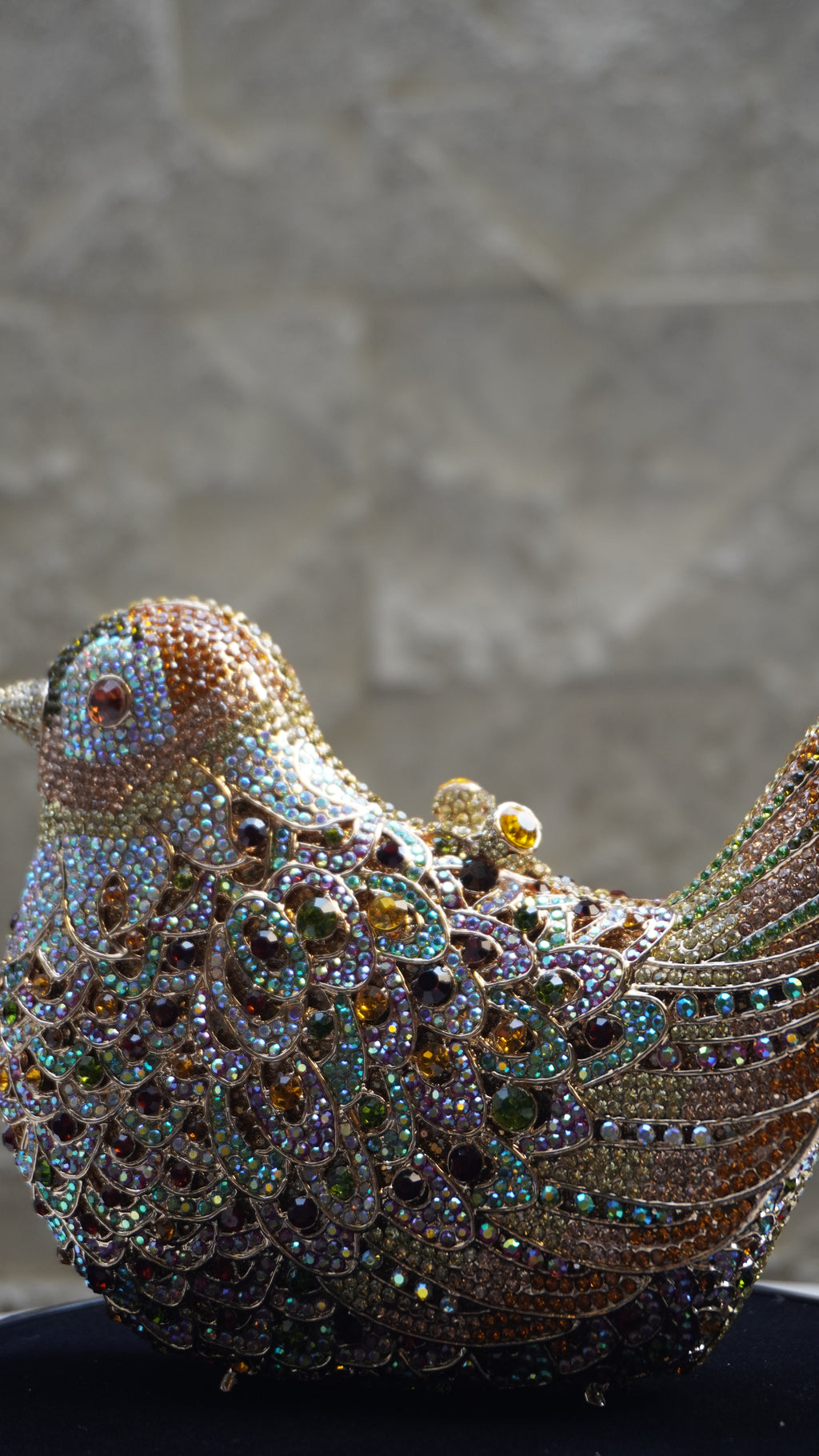 Golden and multicolour Crystal Bird Handbag additional view