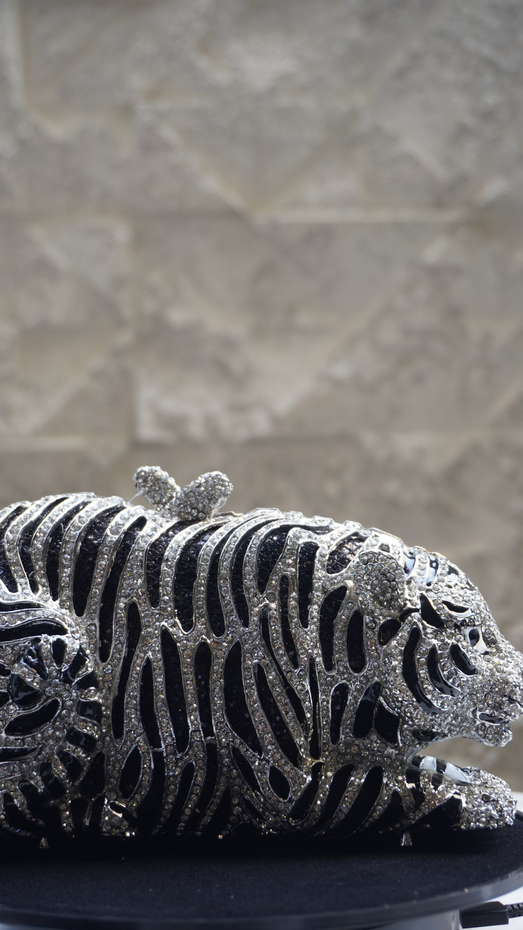 HER LABEL Silver Crystal Sitting Tiger Handbag