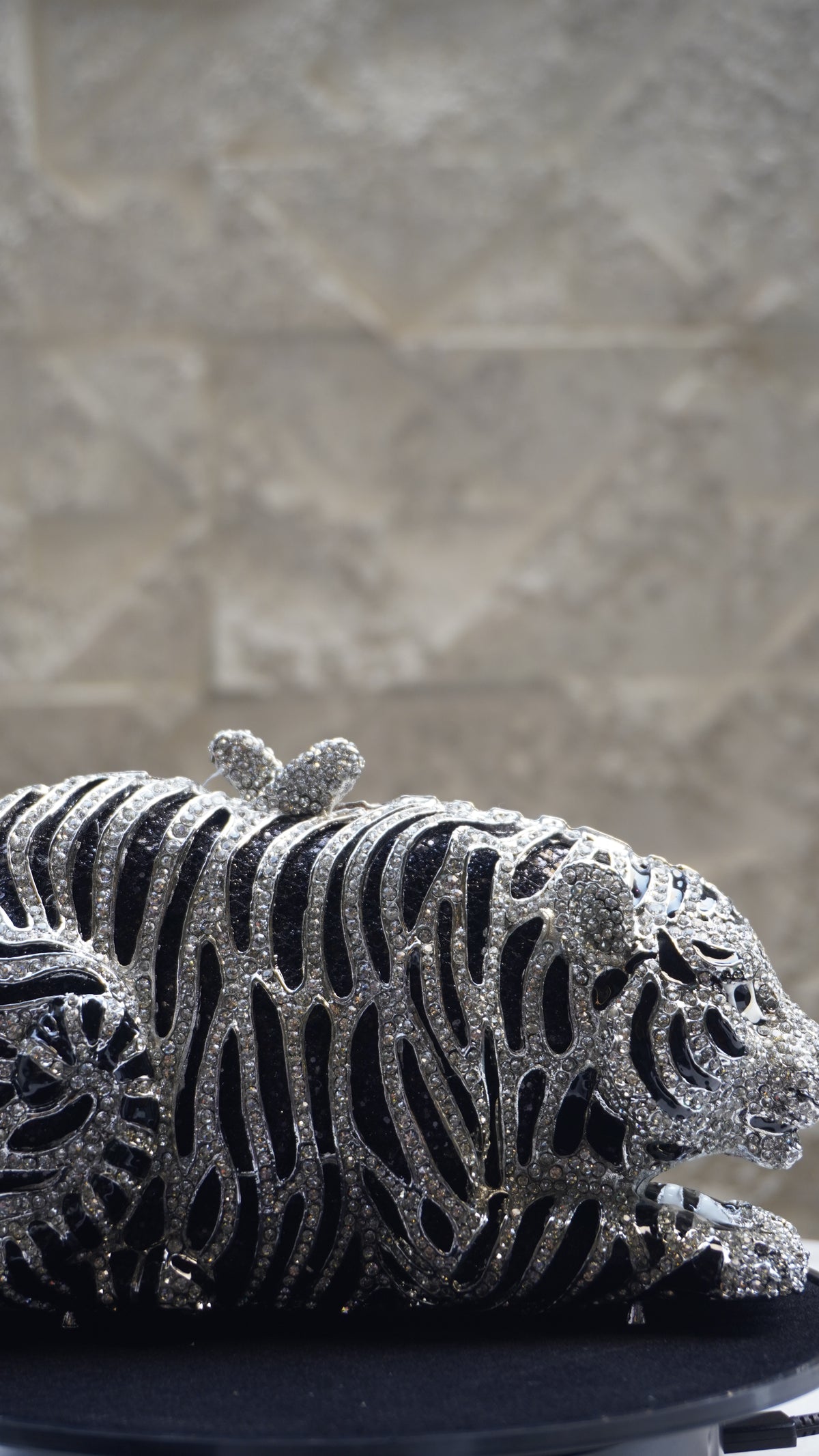 HER LABEL Silver Crystal Sitting Tiger Handbag