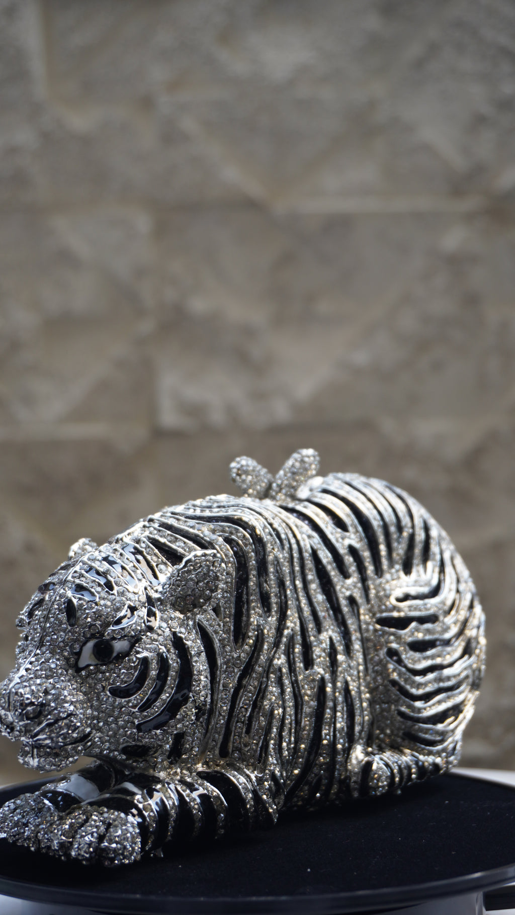 HER LABEL Silver Crystal Sitting Tiger Handbag additional view