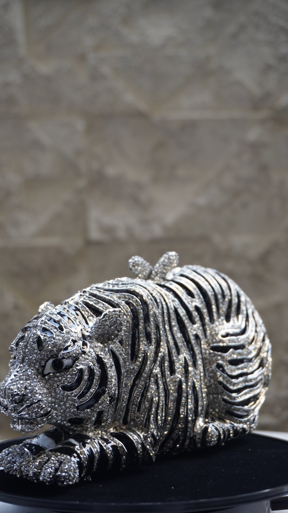 HER LABEL Silver Crystal Sitting Tiger Handbag additional view