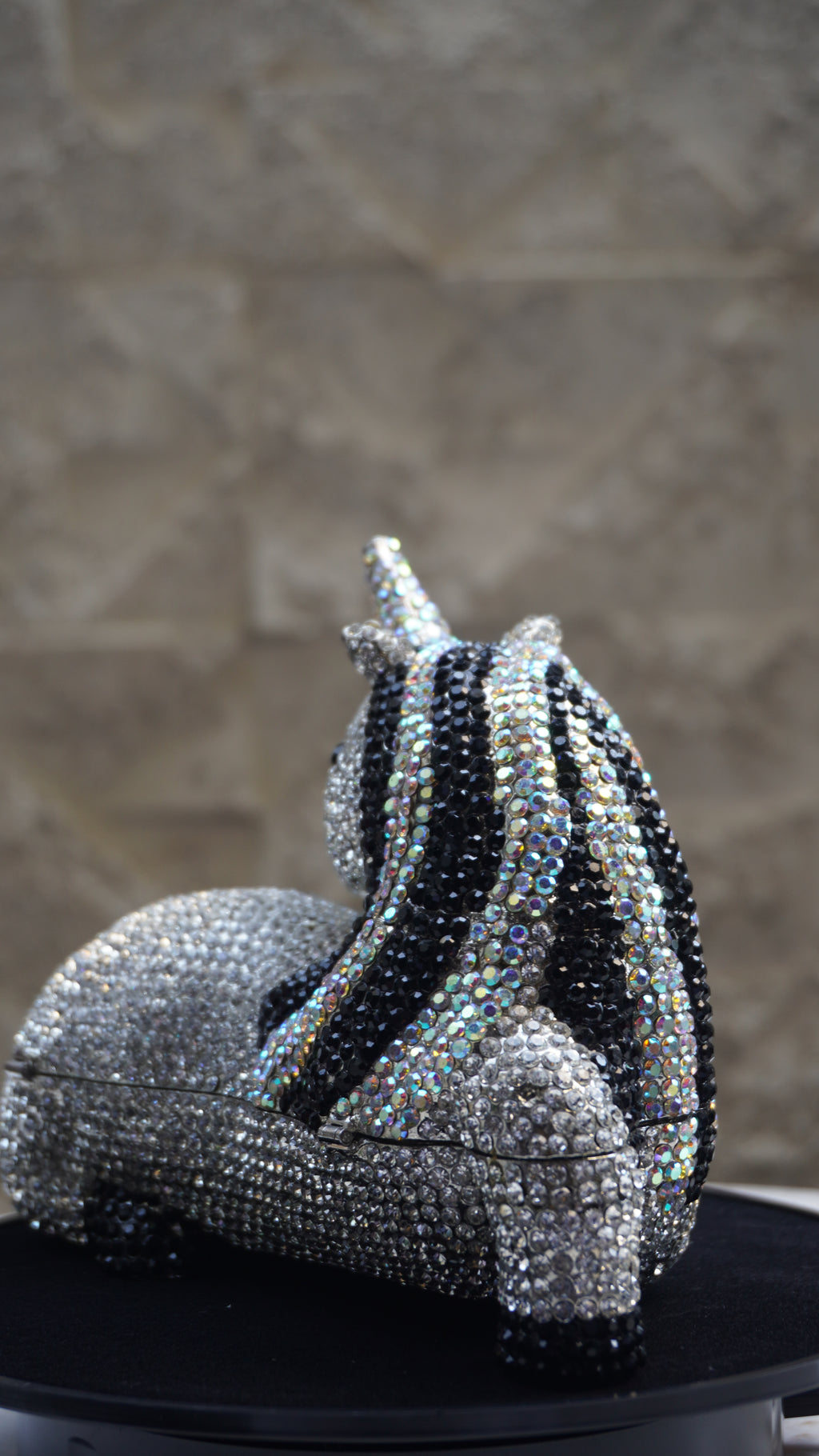 HER LABEL Silver and Black Crystal Unicorn Handbag