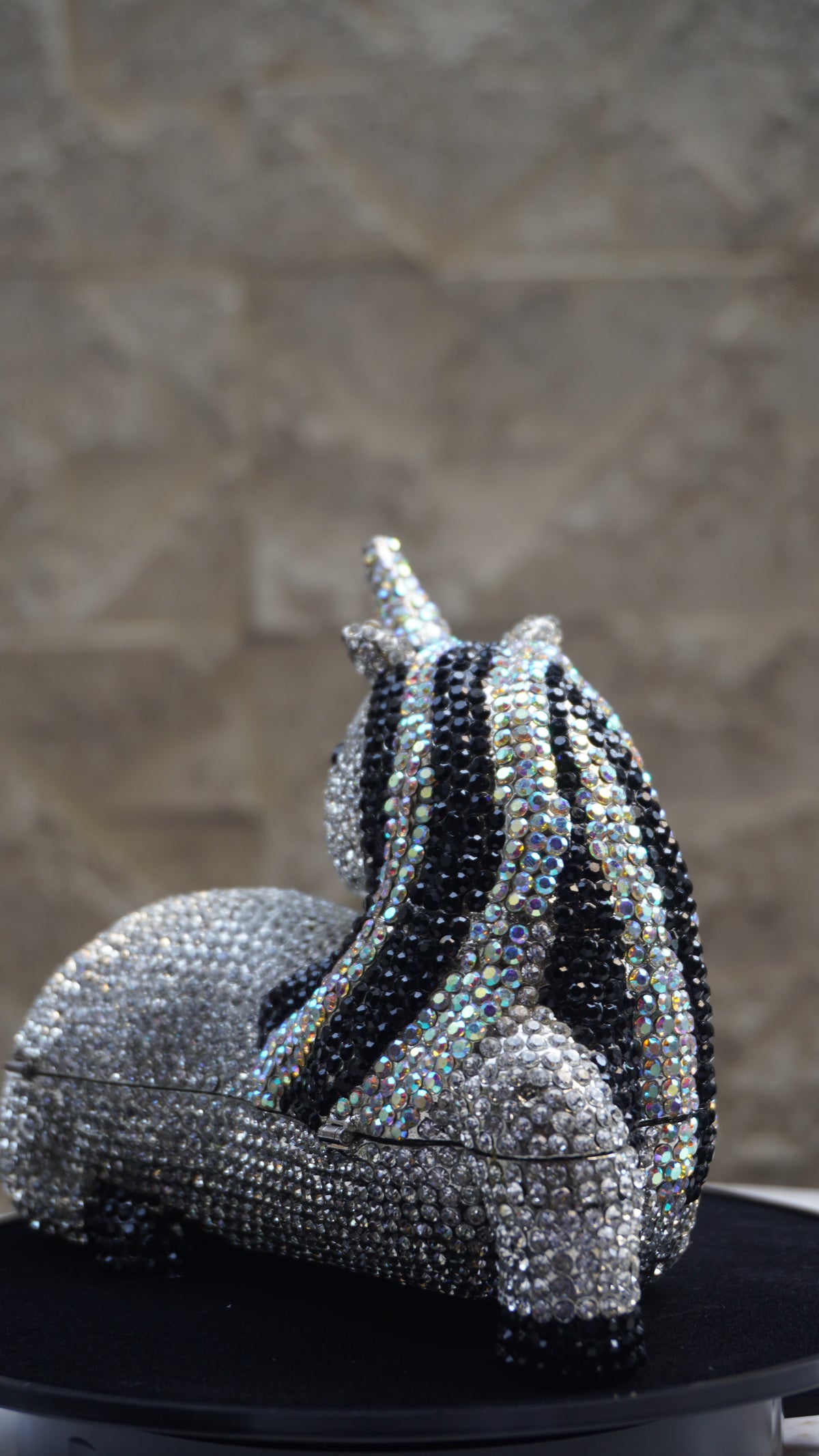 HER LABEL Silver and Black Crystal Unicorn Handbag