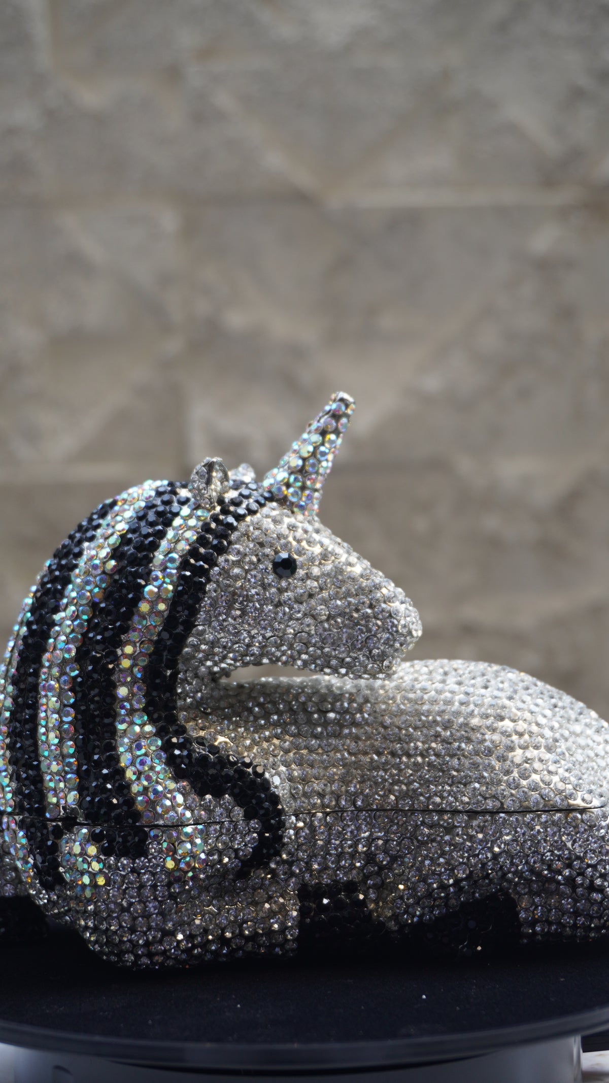HER LABEL Silver and Black Crystal Unicorn Handbag additional view
