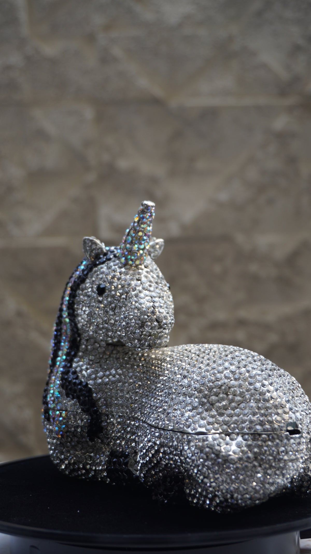 HER LABEL Silver and Black Crystal Unicorn Handbag additional view