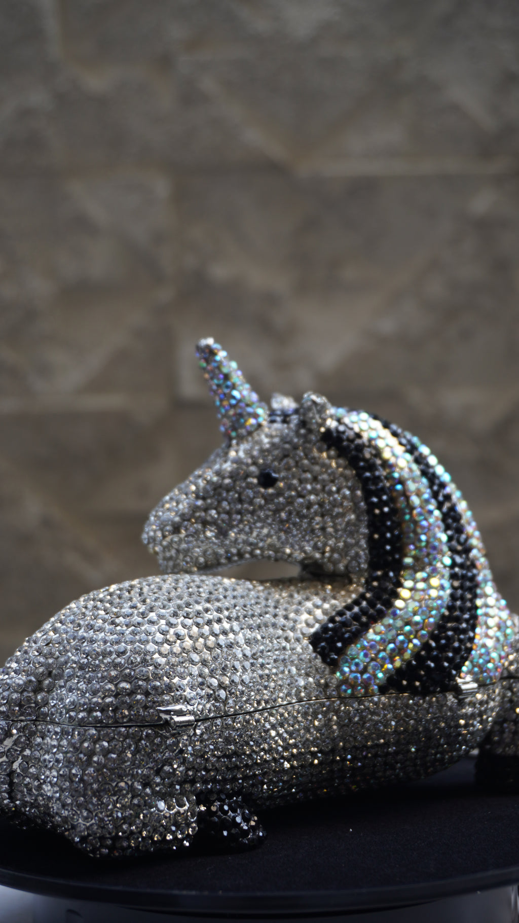 HER LABEL Silver and Black Crystal Unicorn Handbag additional view