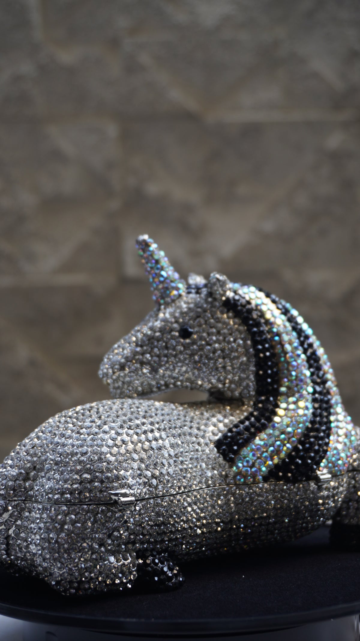 HER LABEL Silver and Black Crystal Unicorn Handbag additional view