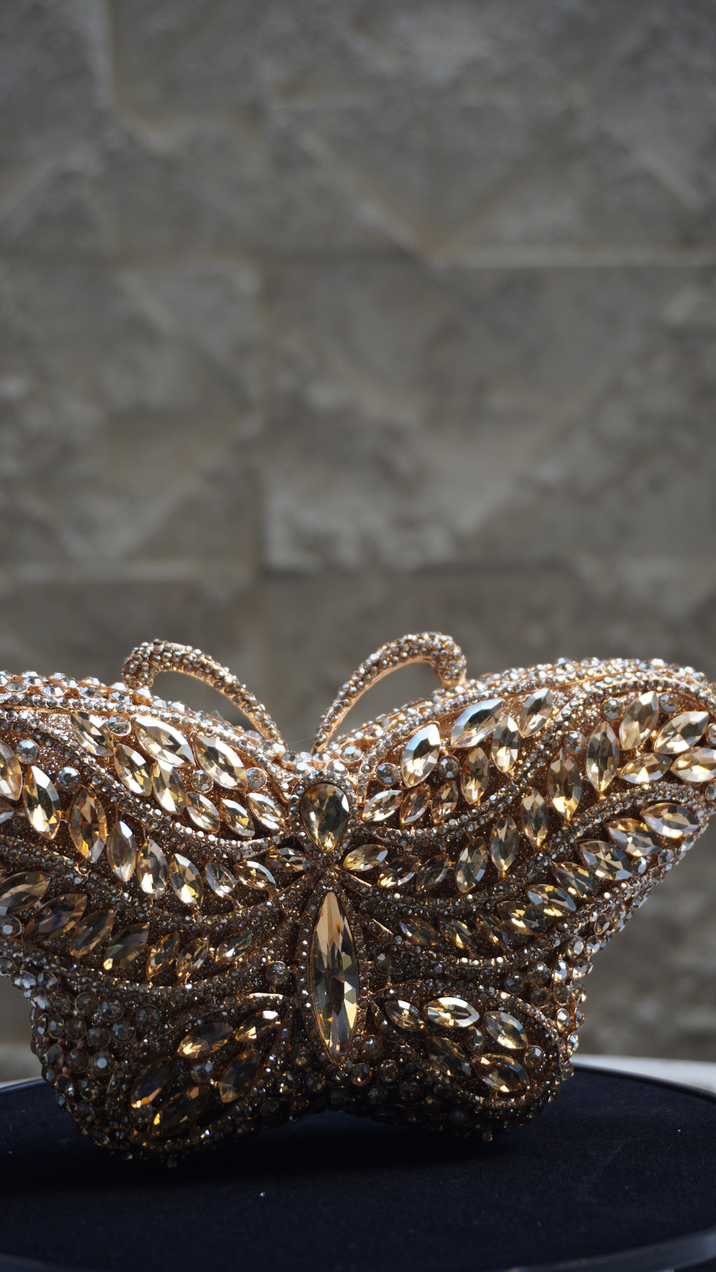 HER LABEL Golden Crystal Butterfly Handbag angled view
