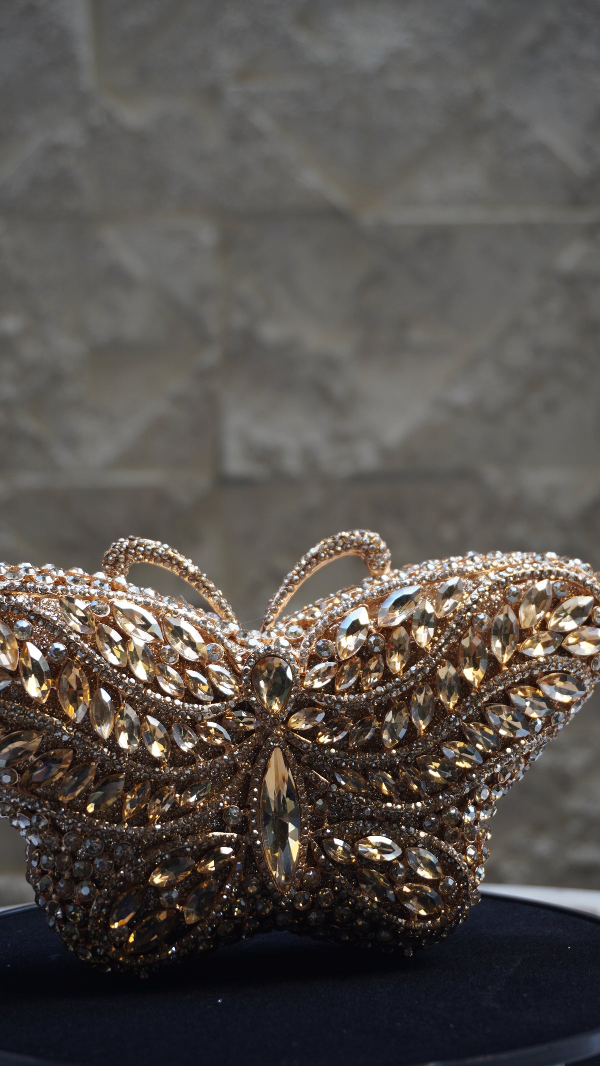 HER LABEL Golden Crystal Butterfly Handbag angled view