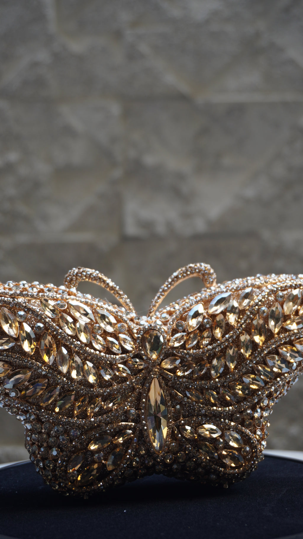 HER LABEL Golden Crystal Butterfly Handbag wing detail