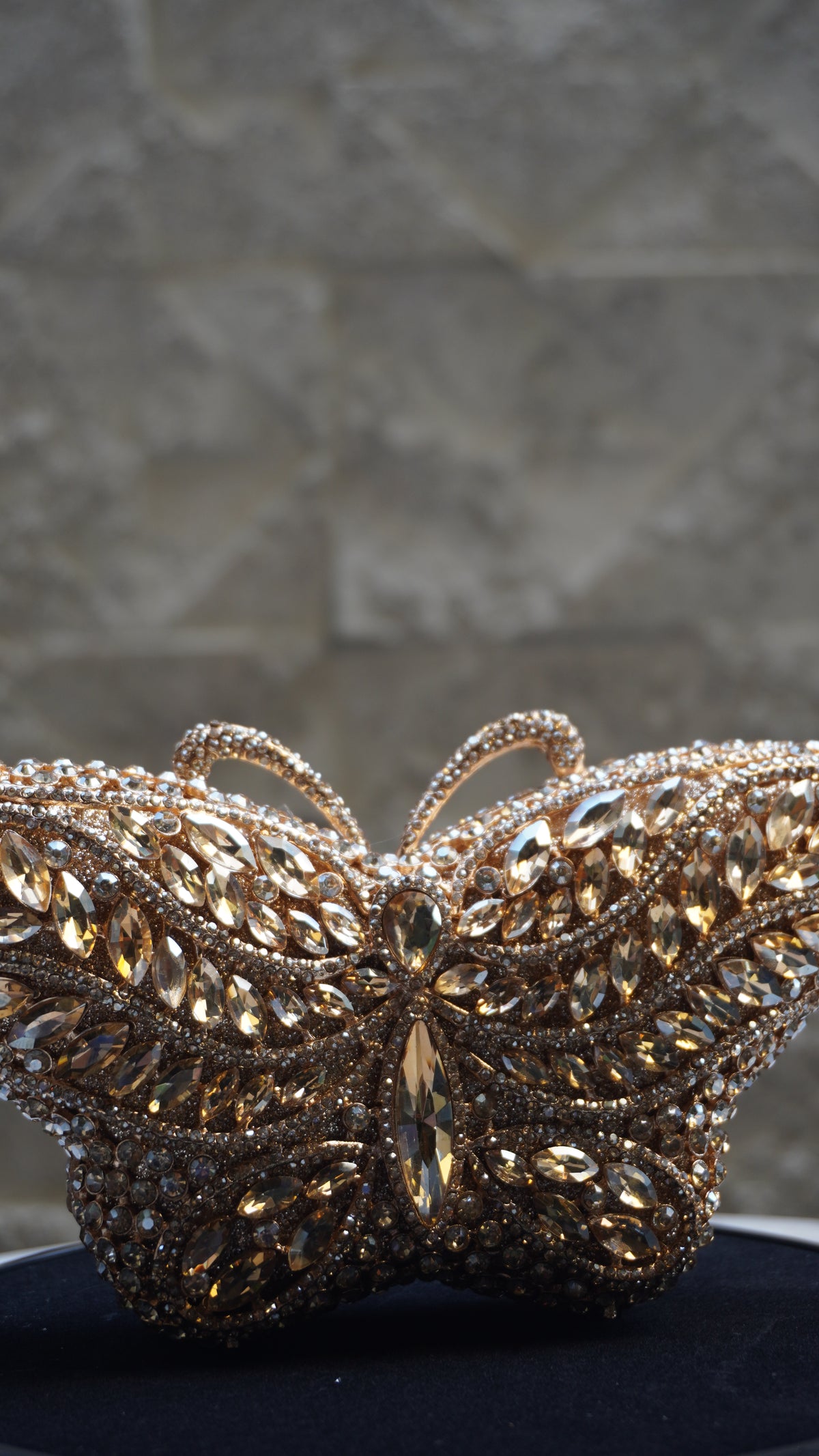 HER LABEL Golden Crystal Butterfly Handbag wing detail