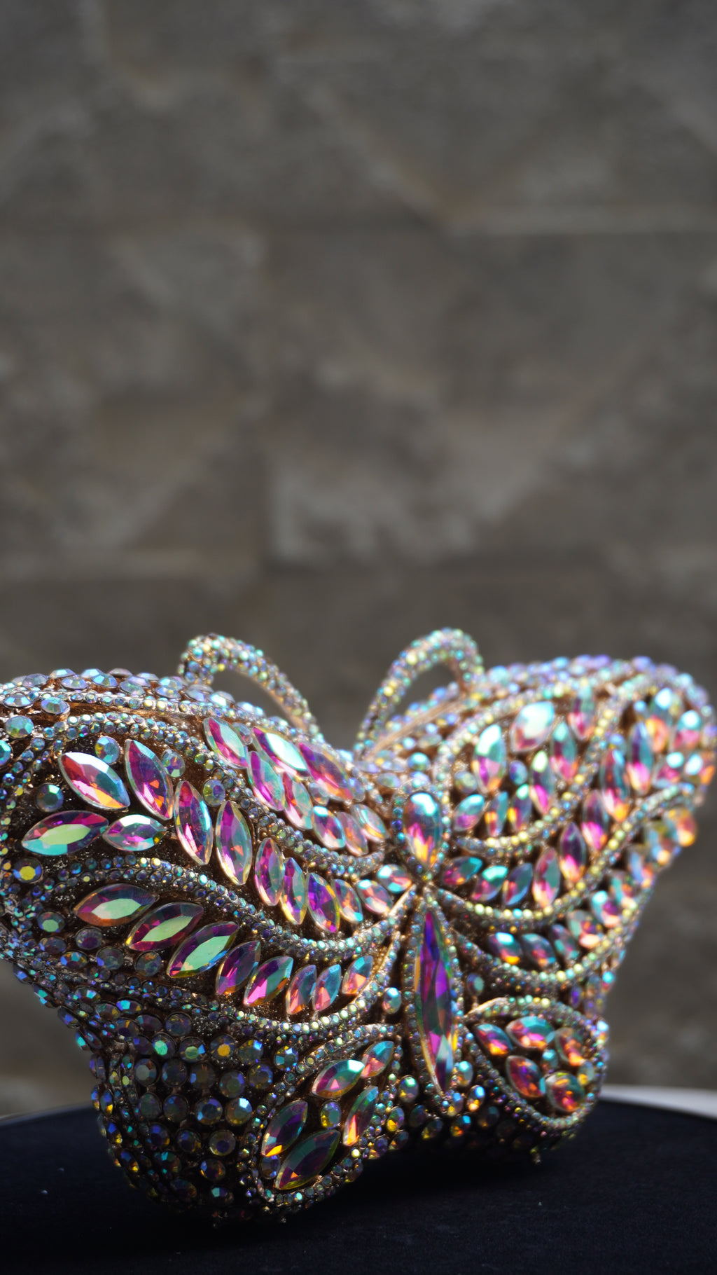 HER LABEL Pink and Silver Crystal Butterfly Handbag wing detail