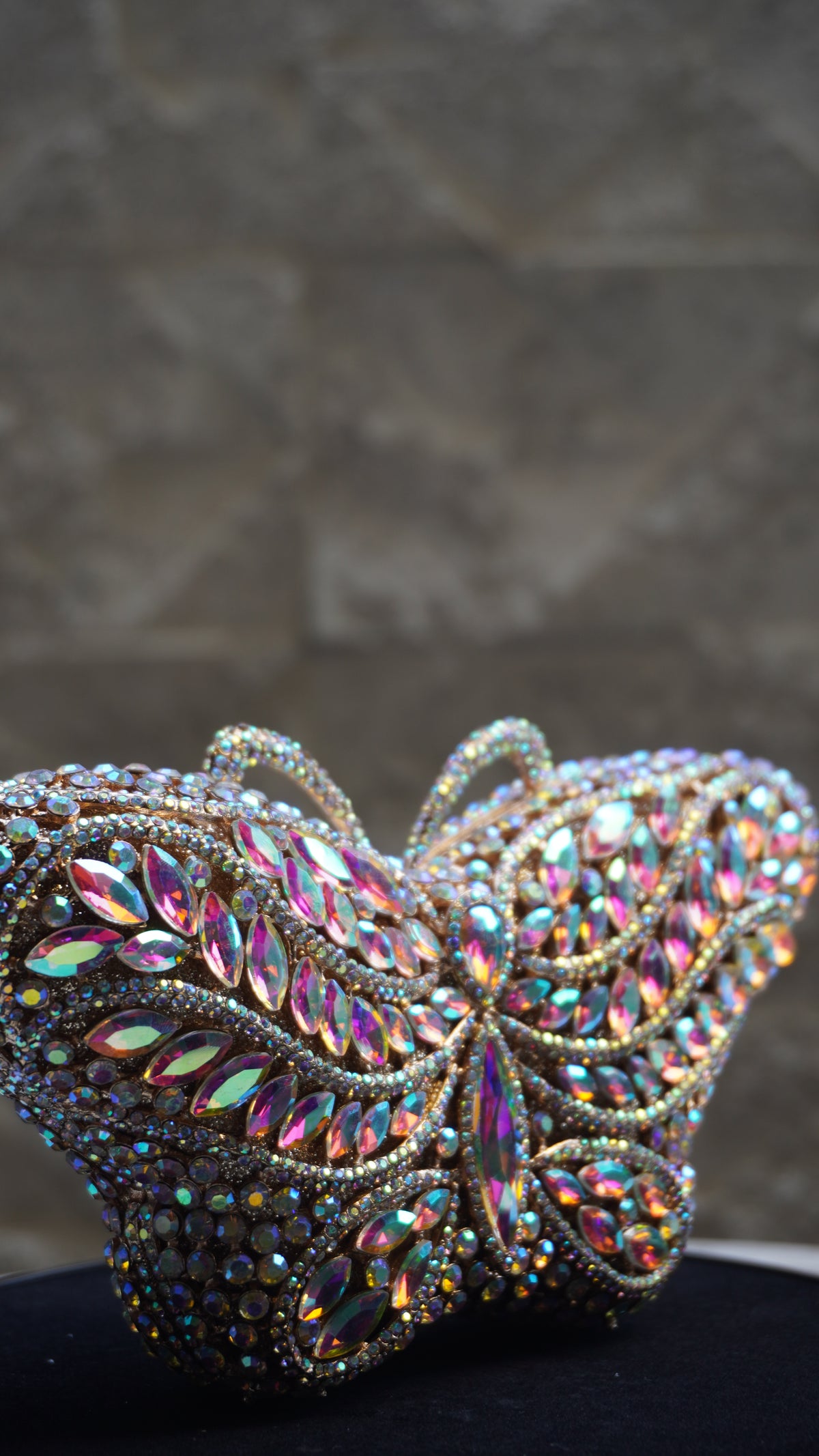 HER LABEL Pink and Silver Crystal Butterfly Handbag wing detail