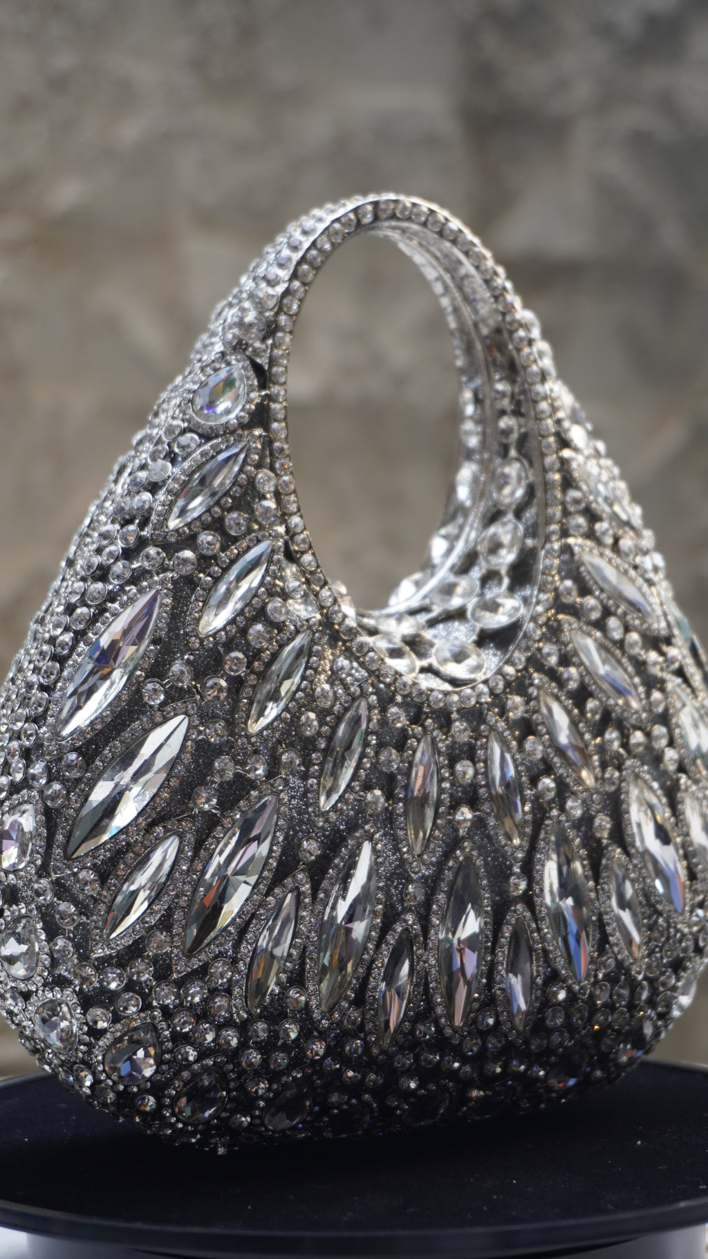 HER LABEL Silver Crystal Top Handle Handbag