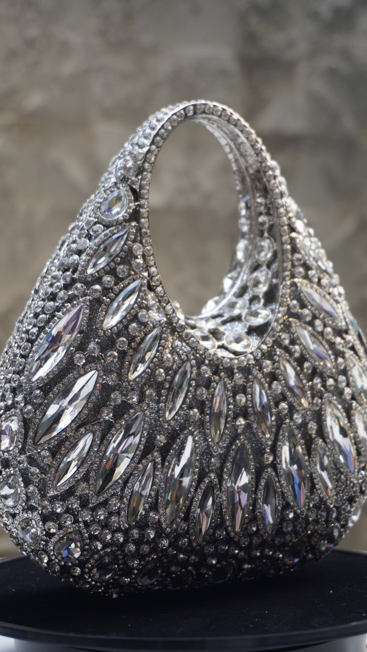 HER LABEL Silver Crystal Top Handle Handbag