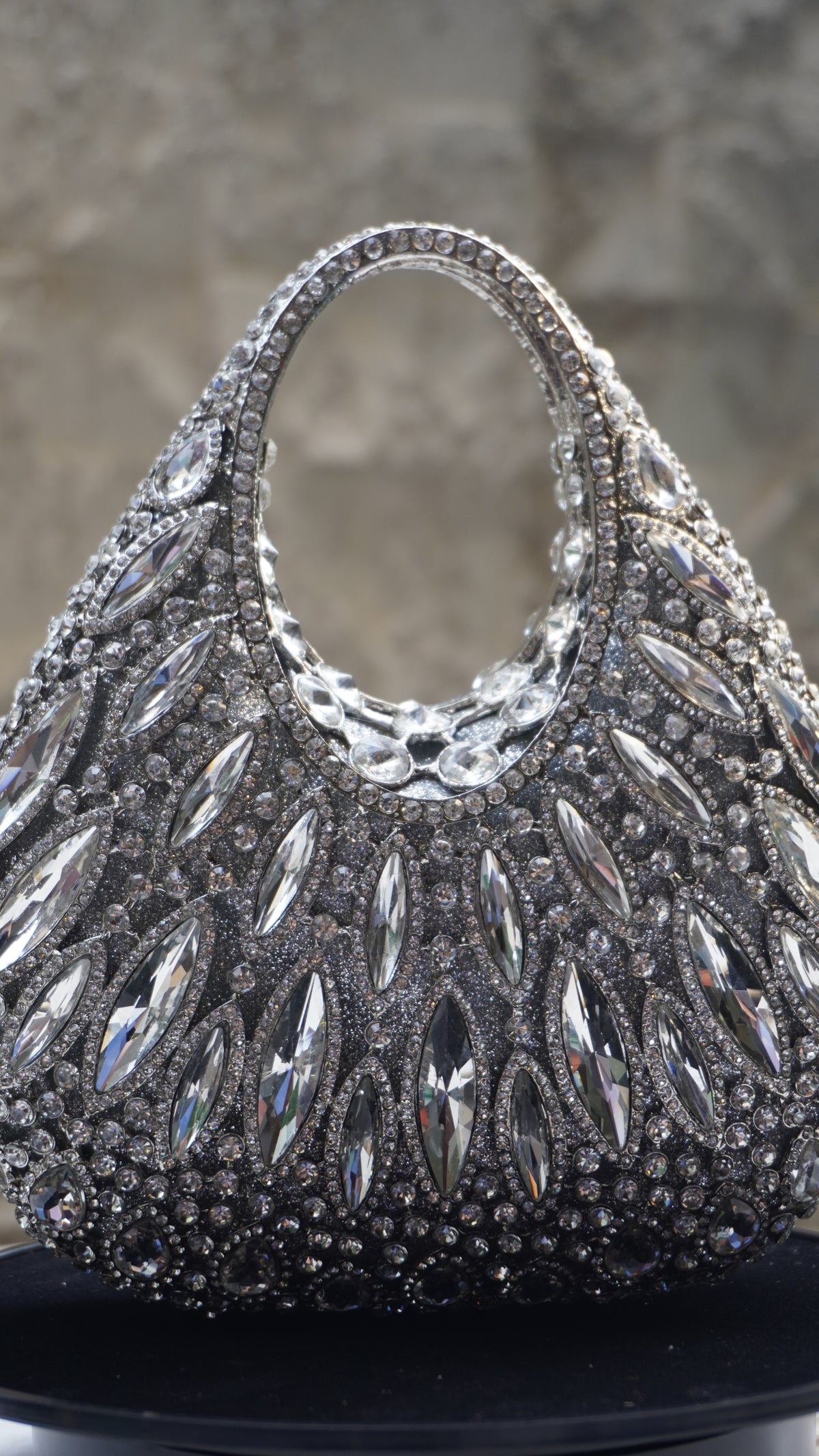 HER LABEL Silver Crystal Top Handle Handbag angled view