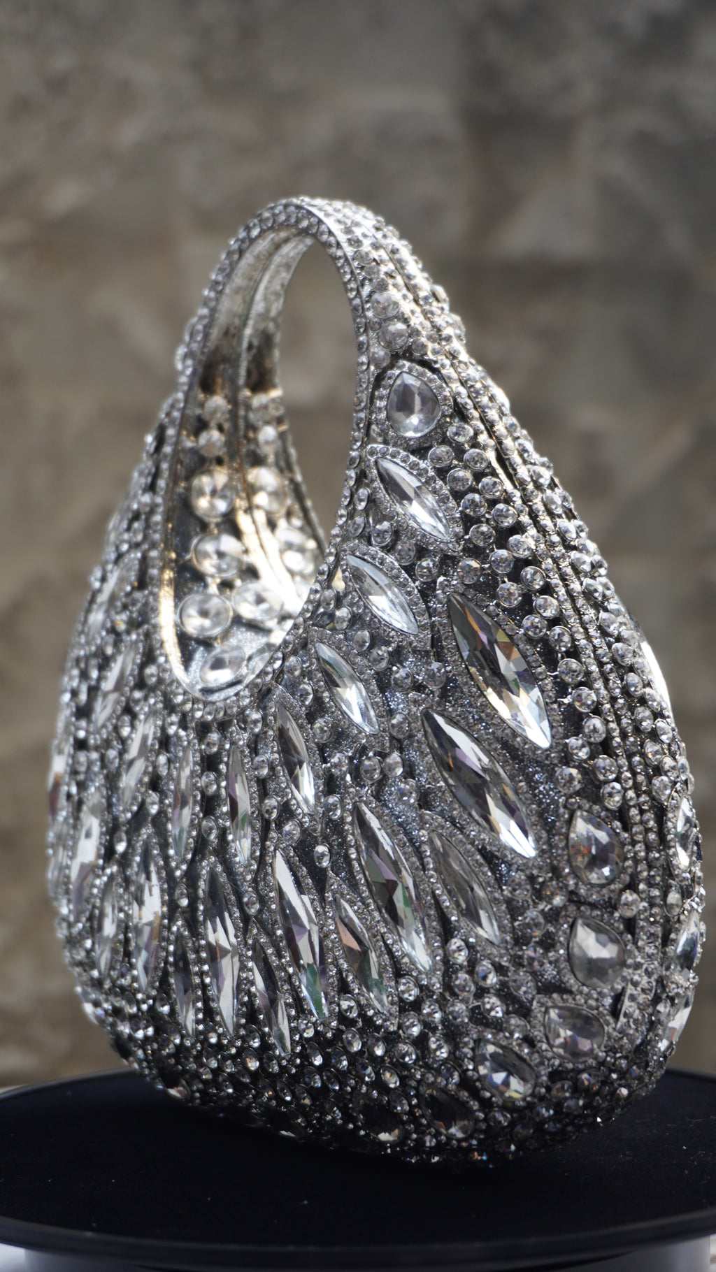 HER LABEL Silver Crystal Top Handle Handbag front view