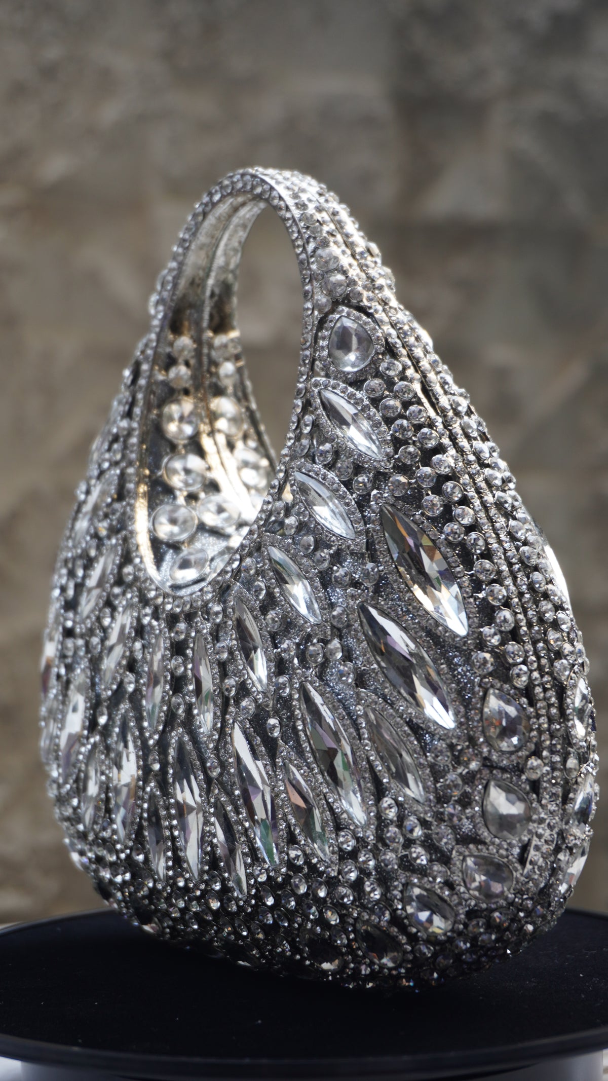 HER LABEL Silver Crystal Top Handle Handbag front view