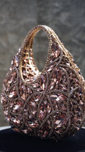 HER LABEL Rose Gold Crystal Top Handle Handbag