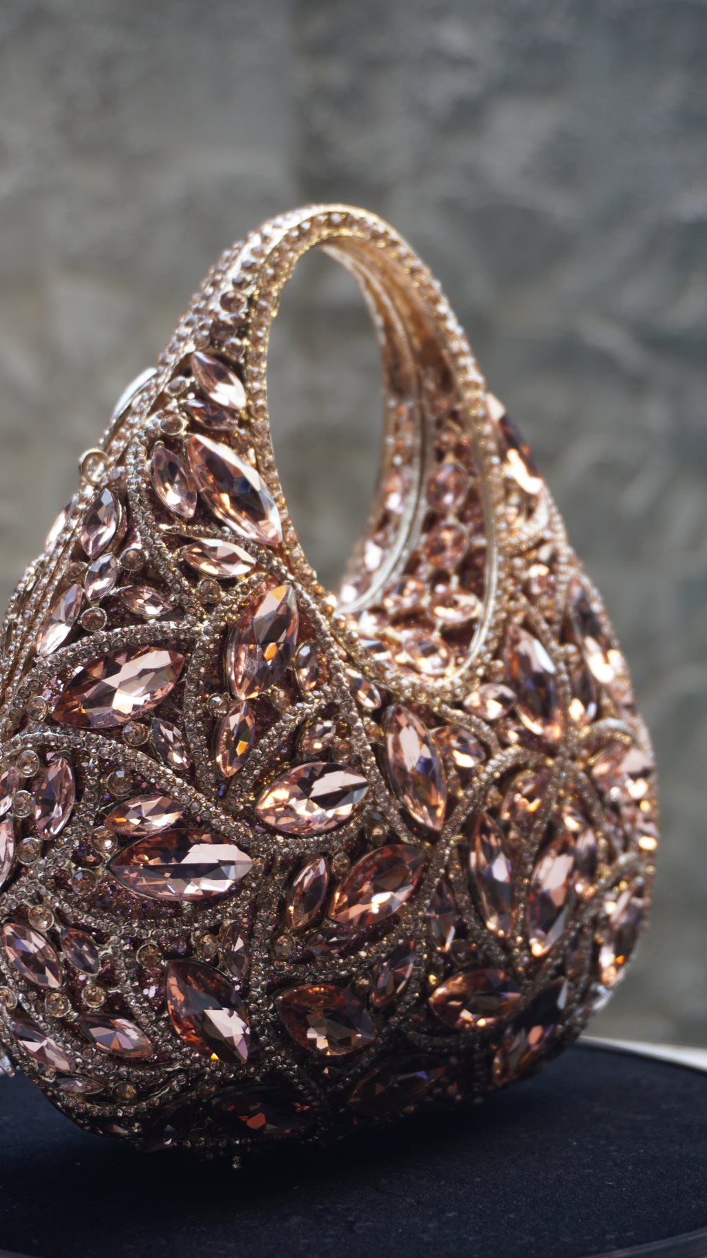 HER LABEL Rose Gold Crystal Top Handle Handbag angled view