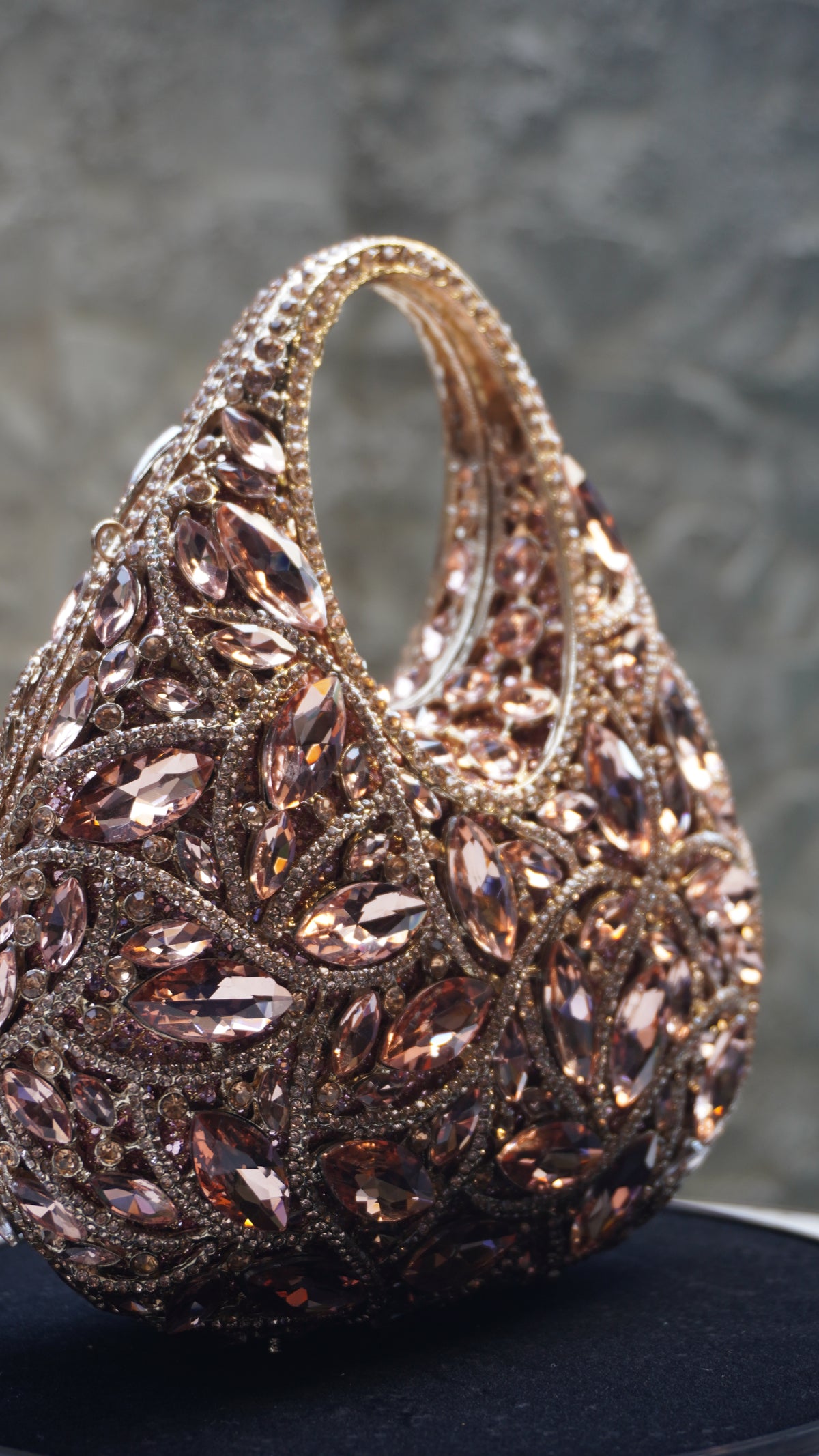 HER LABEL Rose Gold Crystal Top Handle Handbag angled view