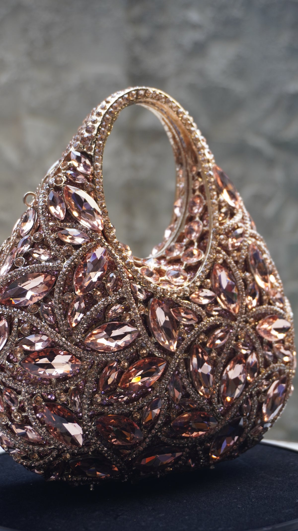 HER LABEL Rose Gold Crystal Top Handle Handbag front view