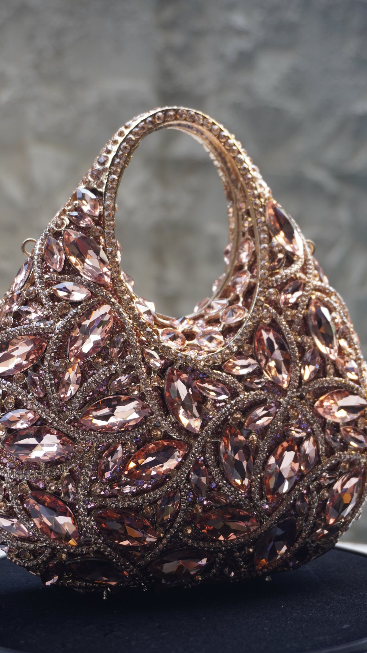 HER LABEL Rose Gold Crystal Top Handle Handbag side view