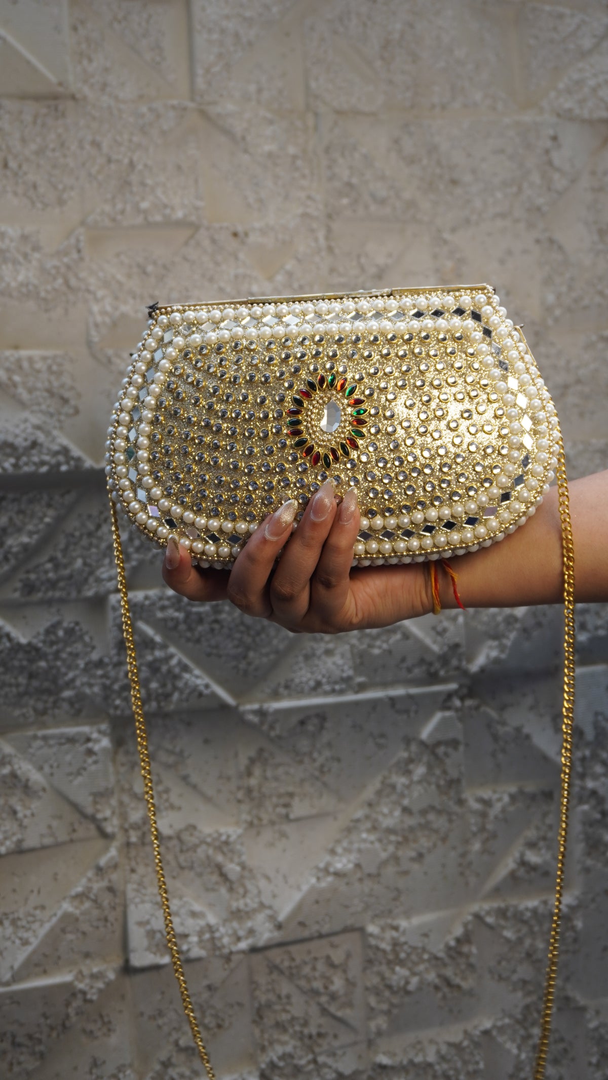 HER LABEL Pearl U-Shaped Brass Clutch