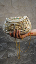 HER LABEL Pearl U-Shaped Brass Clutch with chain