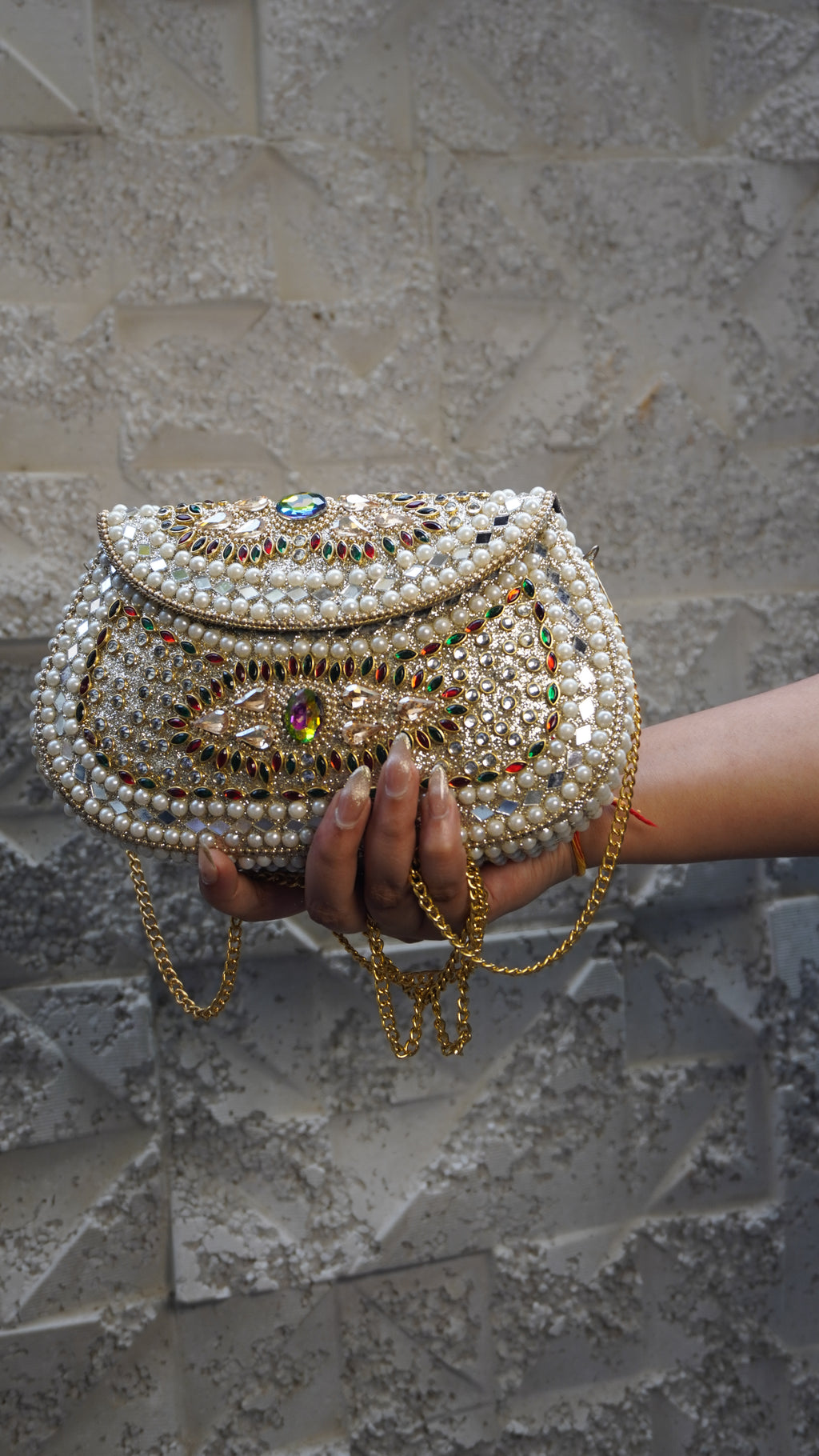 HER LABEL Multicolour Stone U-Shaped Brass Clutch additional view