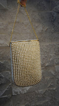 HER LABEL Pearl Stone Mobile Holder Brass Clutch