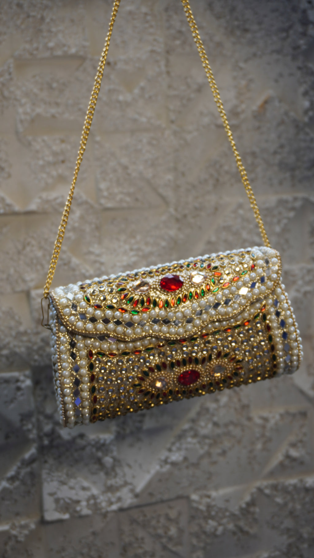 HER LABEL Red Stone Brass Clutch