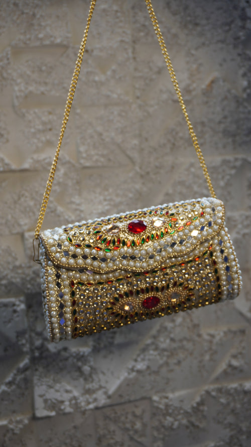 HER LABEL Red Stone Brass Clutch