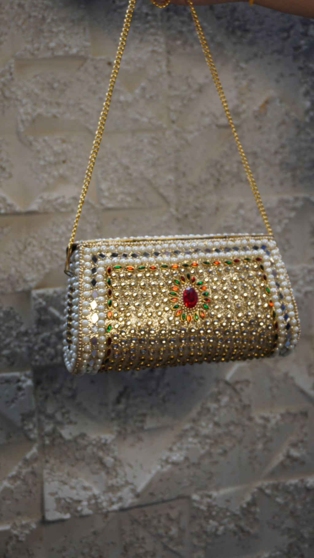 HER LABEL Red Stone Brass Clutch additional view