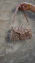 HER LABEL Pink Heavy Embroidered Mirror Work Clutch