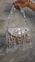 Heavy Embroidered Mirror Work Clutch – White