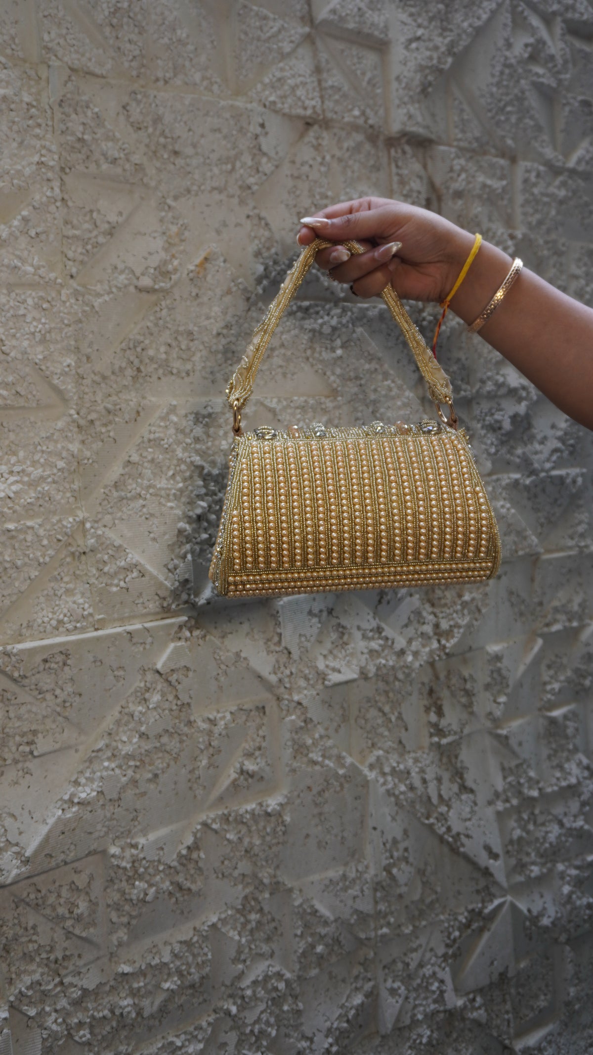 HER LABEL Golden Embroidered Mirror Work Clutch reverse