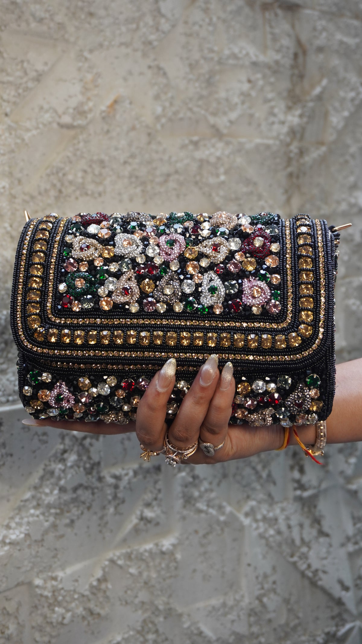 Plain black reverse of rectangular bridal clutch