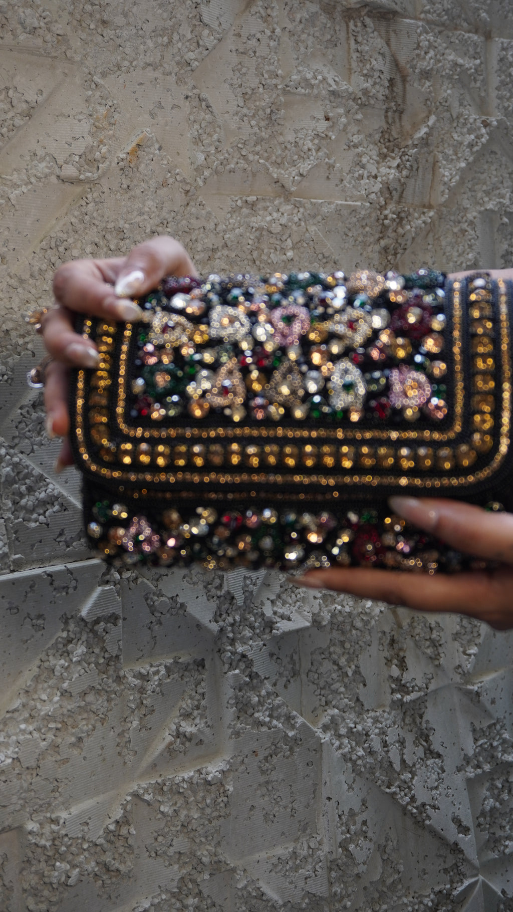 Black rectangular bridal clutch front view