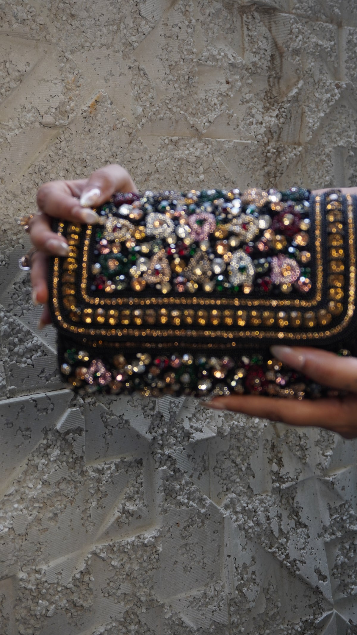 Black rectangular bridal clutch front view