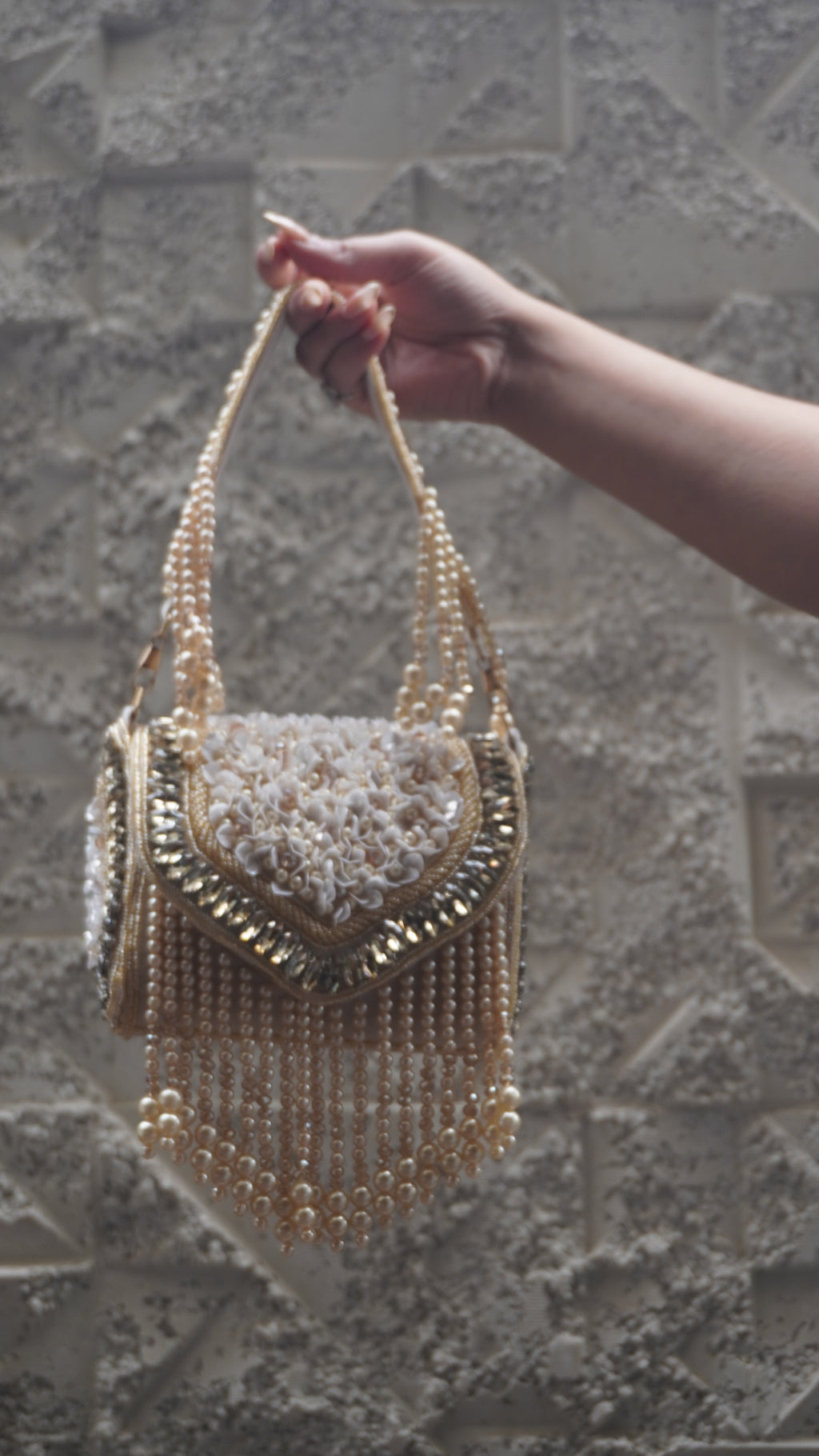 Golden Floral Beaded Fringe Handbag