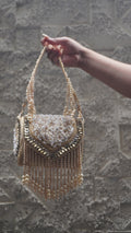 Golden Floral Beaded Fringe Handbag